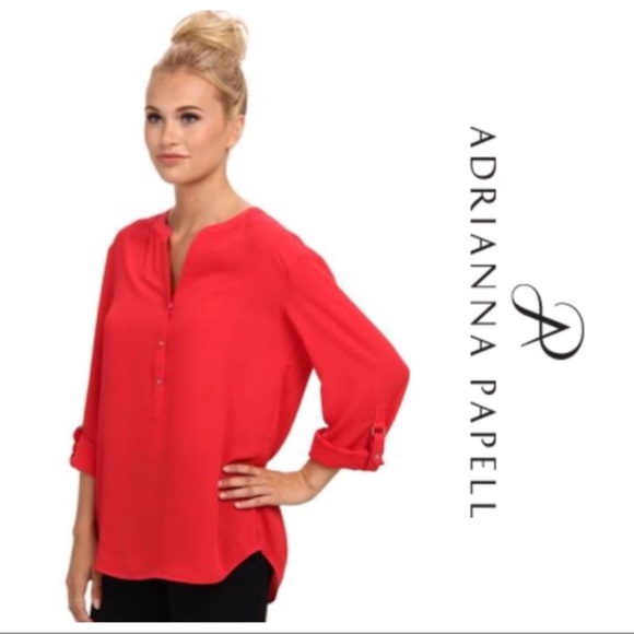 NWOT Adrianna Papell Red Henley top size large - Picture 3 of 12